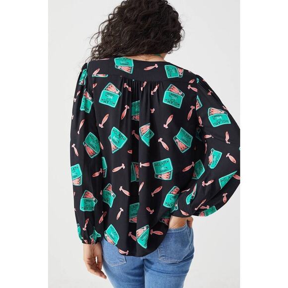 Anthropologie Womens Kendra Dandy Dreamer Button Down Shirt Sz 10 Green Black - Picture 4 of 16